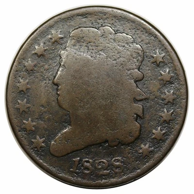 1828 Classic Head Half Cent, C-3, flower counterstamp - Image 1 of 3
