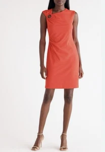 Donna Morgan Asymmetrical Neck with Ring Detail Sleek Shift Dress Sz 12 $138 - Picture 1 of 6