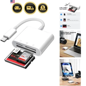 USB C SD Card Reader for iPad MacBook iMac Data Transfer 3 Slots Compact - Afbeelding 1 van 9