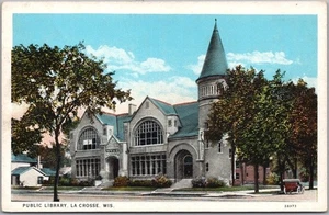 1930s LA CROSSE, Wisconsin Postcard "PUBLIC LIBRARY" Street View / Curteich - Picture 1 of 2