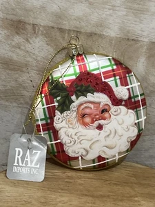 Vintage Raz Ornament Glass/Glitter/classic christmas santa new with tag 4" diam. - Picture 1 of 8