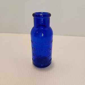 Vintage Glass Medicine Bottle Bromo-Seltzer Cobolt Blue 4" - Picture 1 of 3