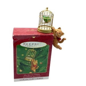 Vintage Hallmark 2000 ricordo ornamento gattini maliziosi collezionisti gatto e uccellino - Foto 1 di 7