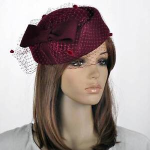 Bow&Lace 100% Wool Elegant Lady Women Dress Formal Church Hat Fedora Wine-Red