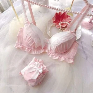 Women's Bra Set Thin Cup Preppy Style Cute JK Uniform Lolita Underwear 32C 32D  - Picture 1 of 15