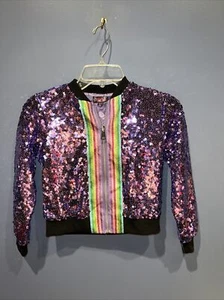 Jojo’s Closet Girls Sequin Star Jacket Size 6X Bomber Zip Up Purple - Picture 1 of 8