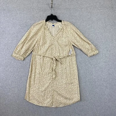 Old Navy Dress Womens XS Beige Floral Button Up Ruffled Lightweight Belt NWT - Image 1 of 4
