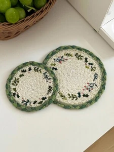 2pcs Vintage Hand-Woven Coasters Dining Table Heat-resistant Bowl Mat-Green leaf - Picture 1 of 7