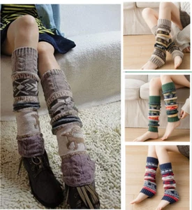 Women Winter Warm Boot Socks Knee High Bohemia Knitted Leg Warmers Boots Gaiters - Picture 1 of 16