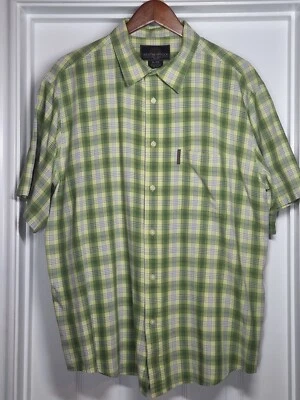 Weatherproof Mens XL Button Up Green Plaid Rayon Blend Short Sleeve Collar Shirt - Image 1 of 4