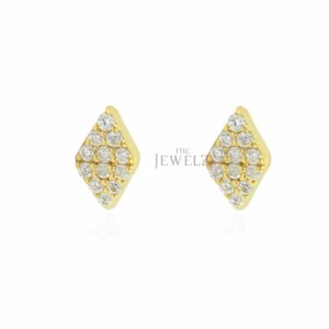 14K Gold 0.12 CT VS/F-G Diamond Rhombus Shape Tiny Studs Earrings - The Jewelz - Picture 1 of 3