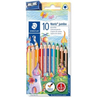 STAEDTLER 128 NORIS CLUB Coloured Pencils Jumbo Assorted Box of 10 + Sharpener - image 1 of 2
