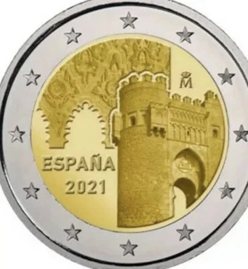 Spain 🇪🇸 Coin 2€ Euro 2021 Historic City Toledo UNC Tower entrance moorish - Picture 1 of 4