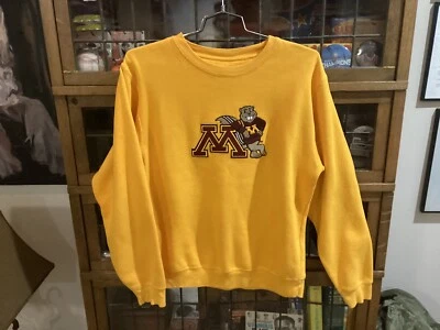 Minnesota Golden Gophers THE GAME Yellow PATCHED w GOLDY Crew Sweatshirt SZ M - Image 1 of 4