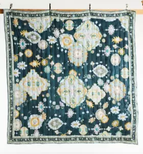 Anthropologie Queen Avery Medaillon Handarbeit Baumwolle 2-seitig Quilt Tagesdecke - Bild 1 von 9