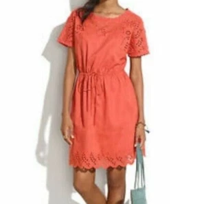 Madewell Women Orange Cutout Eyelet Short Sleeve Casual Mini Dress Size 4 - Picture 1 of 7