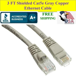 3 Ft Cat5e Gray Shielded Ethernet Patch Cable RJ45 Gold Connectors 24 AWG Copper - Picture 1 of 4
