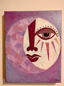 Colorful Boho Moon Wall Art Canvas Art Celestial Moon with Face Canvas Art 8x10 - Picture 1 of 3