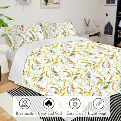 Floral Quilt Sets - Botanical Bedspreads 3-Piece, Wildflower Coverlet All Season - Imagem 1 de 4