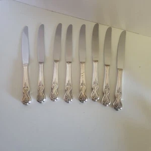 Vntg Set Of 8 Inspiration Magnolia Silver-Plated 9" Dinner Knives No Bevel - Picture 1 of 2