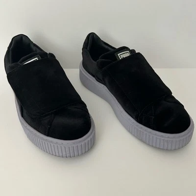 Tênis Puma Basket plataforma gancho e laço fecho veludo preto tênis treinadores 8,5 - Imagem 1 de 4