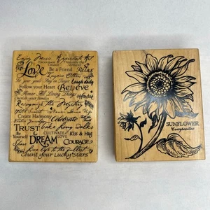 Wood Rubber Stamps Sunflower Wildflower Subway Words Background Set of 2  - Picture 1 of 6