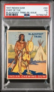 PSA 3 VG BLACKFOOT TRIBE CHIEF 1947 GOUDEY INDIAN GUM #24 GRADED RE-ISSUE *TPHLC - Imagen 1 de 2