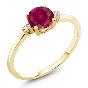 10K Yellow Gold Created Ruby and White Created Sapphires Engagement Solitaire - Picture 1 of 7