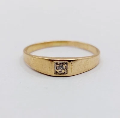 Petite bague jonc vintage or 18k et diamant - Imagen 1 de 4