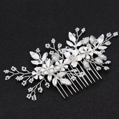  Perline Capelli Argento Accessori Acconciature Sposa Pettine Strass - Immagine 1 di 4