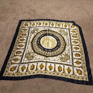 Seidentuch Drache Römer Säulen blau gold 42 x 42 - Bild 1 von 7