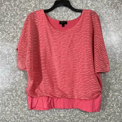 AB Studio Pink Striped Layered Top With Banded Waist - Size XL - Dolman Sleeves - Image 1 of 4