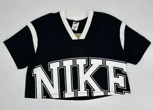Nike T-Shirt Damen Large Oversized Crop Top Schwarz Weiß Spellout Tee DQ6595-010 - Bild 1 von 15