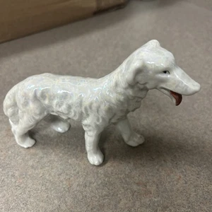 Vintage irisierender Barsoi flauschiger Hund weiß Keramik Figur Japan Deko - Bild 1 von 6