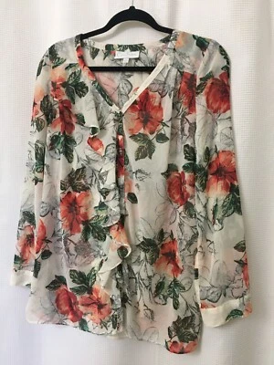 Jessica Simpson Maternity Womens Blouse Size Small Sheer Floral Ruffle A3 - Image 1 of 4