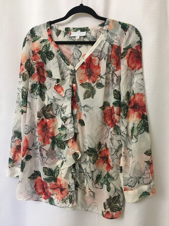 Jessica Simpson Maternity Womens Blouse Size Small Sheer Floral Ruffle A3 - Image 1 of 4