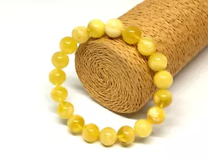 Round AMBER Beads Bracelet Baltic Stone Natural Yellow Unique Gift 12,7g 18448 - Picture 1 of 13