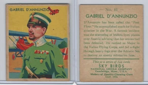 R136 National Chicle, Sky Birds Series 144, 1933, #61 Gabriel D'Annunzio - Picture 1 of 1