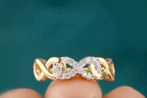0.30Ct Round Lab Created Diamond Infinity Womens Ring 14K Yellow Gold Finish - Picture 1 of 9