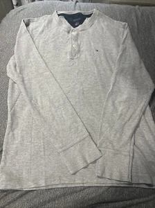 Tommy Hilfiger Crew Neck Pull Over Mens XL 100% Cotton Grey Embroidered Logo - Picture 1 of 12