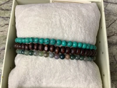 Brazalete Brazo Caramelo Trío por Ojo Caramelo Los Ángeles, TURQUESA-Madera-Cuentas de Ágata Foto 1 de 3