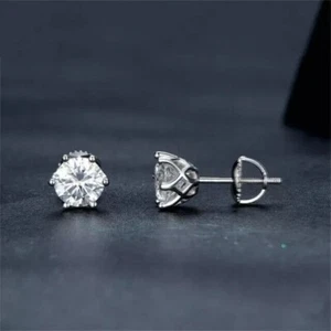 Pendiente de moissanita de corte redondo de 6 mm D/VVS1 enchapado en oro blanco de 14 K - Imagen 1 de 4