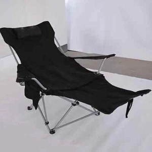 1pc Adjustable Recliner Chair, Black - Foldable Outdoor Lounger with Steel Frame - Picture 1 of 2