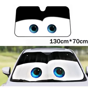 Foil Black Car Windshield Sun Visor Sunshade Cover Aluminium Cartoon Eyes - Foto 1 di 8