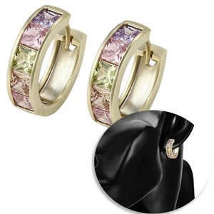 Women's Jewelry 14k Gold Plated Multicolor Crystals Hoop Earrings. Oro Laminado - Picture 1 of 6