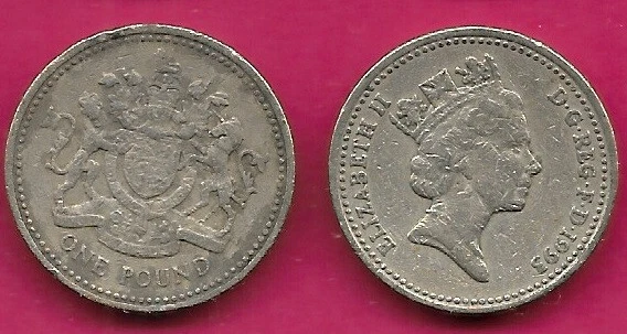 GREAT BRITAIN ONE POUND 1993 1 YEAR TYPE,RULER:ELIZABETH II,SHIELD OF GREAT BRIT - Image 1 of 1