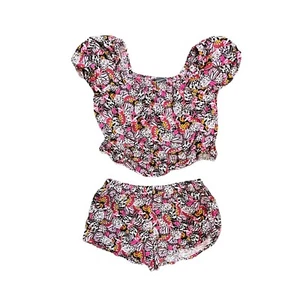 Vince Camuto Girls Outfit Set Size 8 Butterfly Wings Pattern Shorts Blouse Pink - Picture 1 of 7