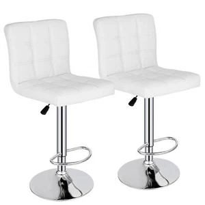 Set of 2 Bar Stools Modern PU Leather Adjustable Swivel Bar Stool w/ Back White - Picture 1 of 17