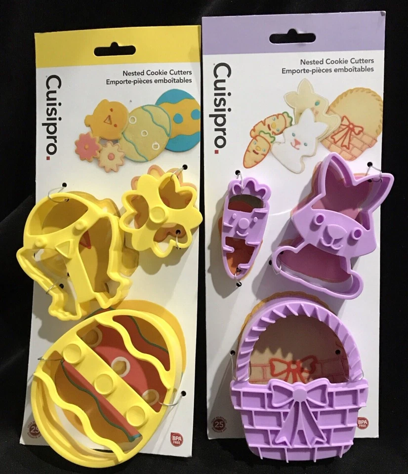 2 juegos de cortadores de galletas de Pascua Cuisipro huevo anidado pollito flor cesta conejito zanahoria Foto 1 de 3