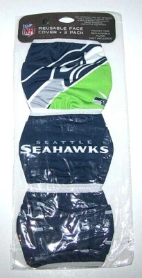 Маска для лица с логотипом Seattle Seahawks 2 слоя футбол НФЛ новая унисекс для взрослых мужчин упаковка 3 шт. - Изображение 1 из 4